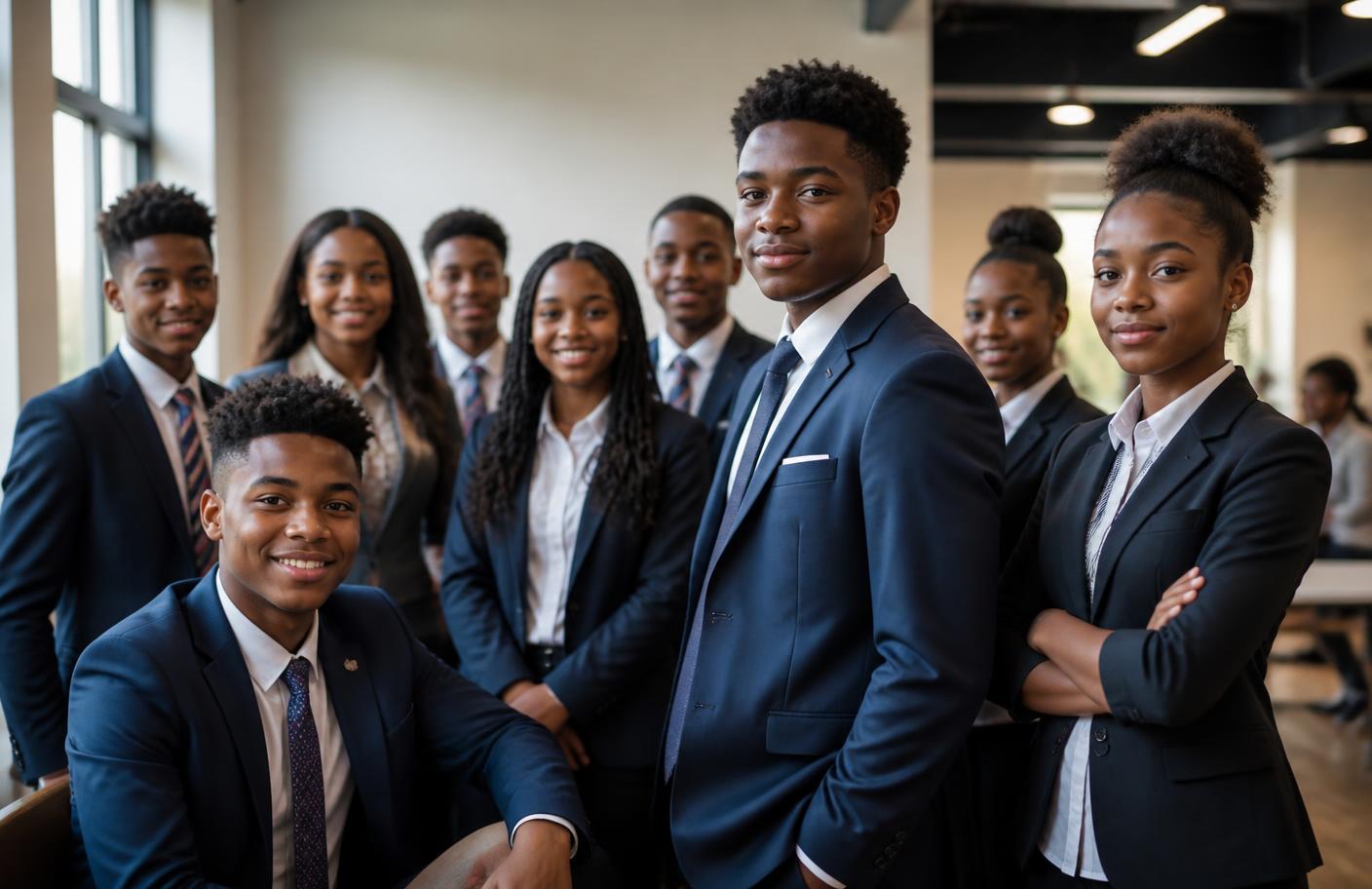 Teen participants in navy blazers at a Destined For Greatness celebration
